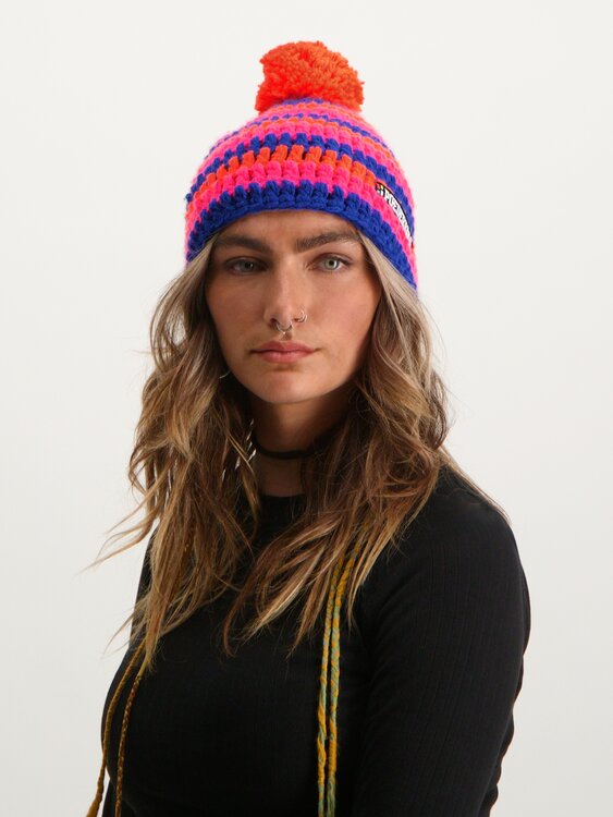 Poederbaas Classic Colorful Beanie/Muts - Roze/Oranje/Blauw