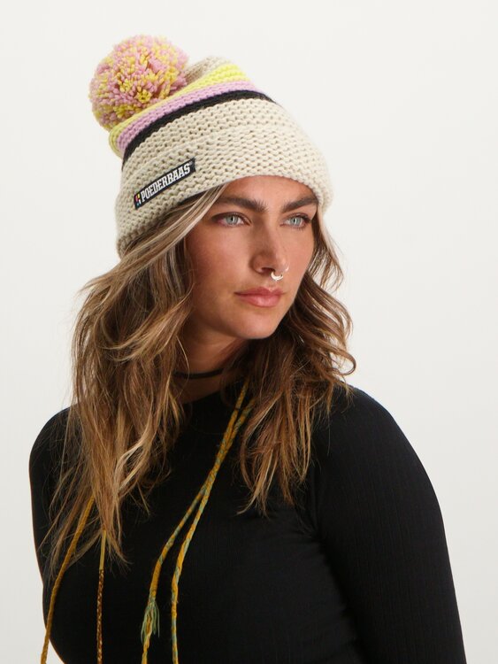 Poederbaas Classic Colorful Beanie/Muts 2.0 - Cr&egrave;me/Roze