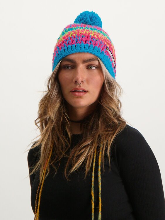 Poederbaas Classic Colorful Beanie/Muts - Roze/Blauw/Geel