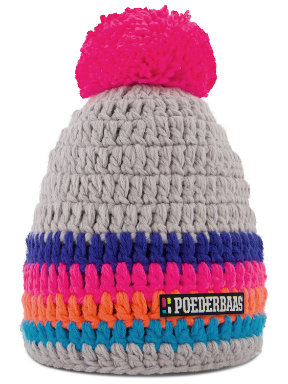 Poederbaas Classic Colorful Beanie/Muts - Grijs/Roze/Oranje