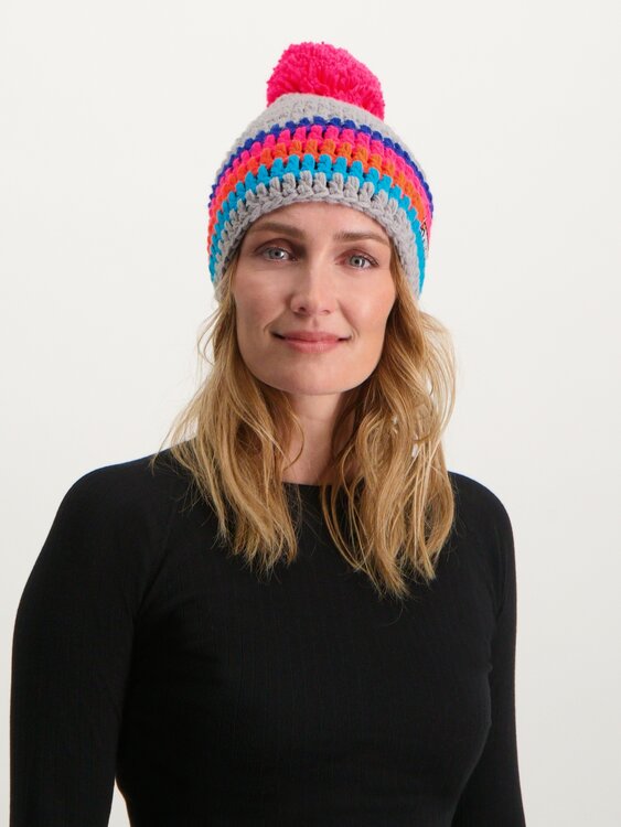 Poederbaas Classic Colorful Beanie/Muts - Grijs/Roze/Oranje