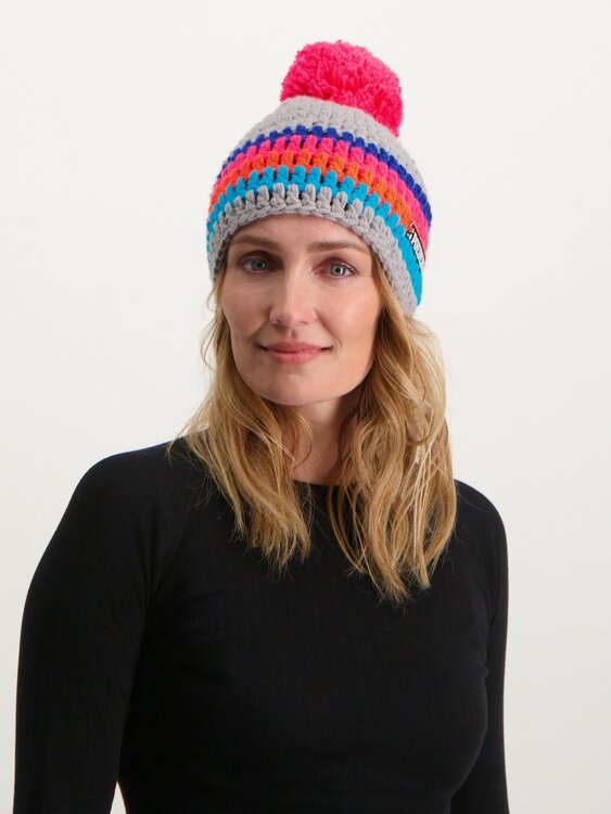 Poederbaas Classic Colorful Beanie/Muts - Grijs/Roze/Oranje