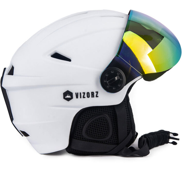 Skihelm Vizorz wit  - Incl hoes, vizier oranje en vizier grijs/goud - Maat L