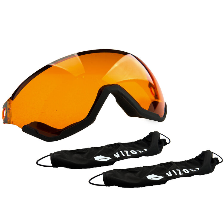 Skihelm Vizorz Lux zwart - Dubbel vizier (zilver en oranje) en hoes - Maat M