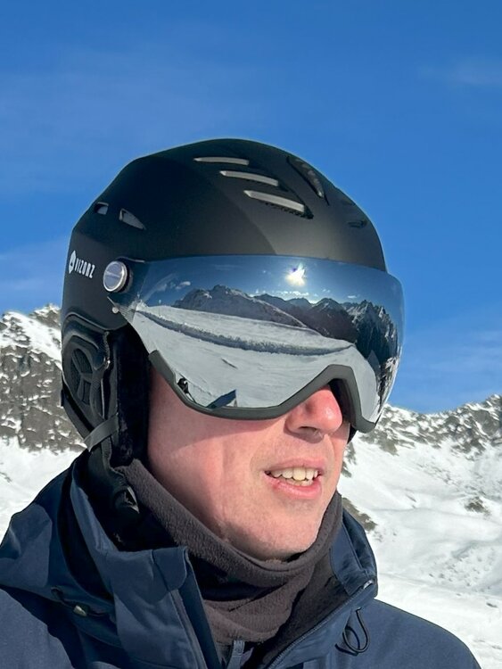 Skihelm Vizorz Lux zwart - Dubbel vizier (zilver en oranje) en hoes - Maat M