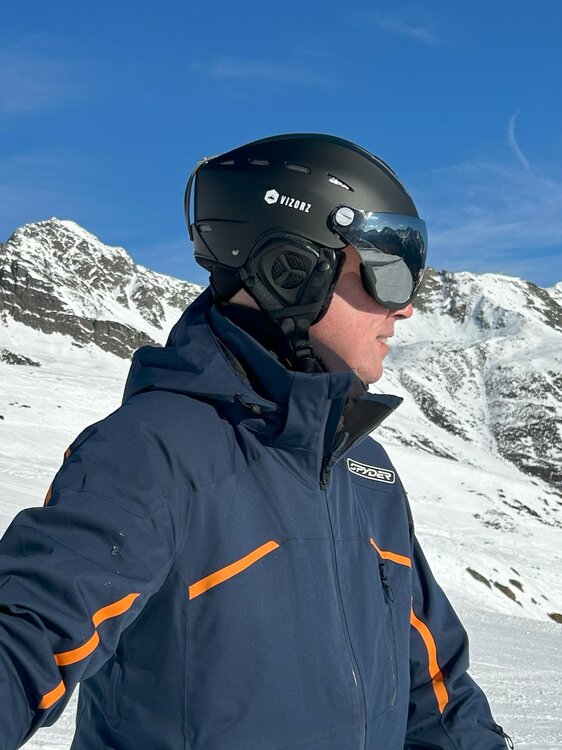 Skihelm Vizorz Lux zwart - Dubbel vizier (zilver en oranje) en hoes - Maat M