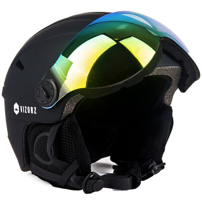 Skihelm Vizorz zwart - Incl hoes, vizier oranje en vizier grijs/goud - Maat M
