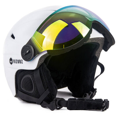 Skihelm Vizorz wit - Incl hoes, vizier oranje en vizier grijs/goud - Maat M