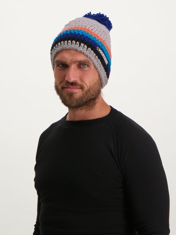 Poederbaas Classic Colorful Beanie/Muts - Grijs/Blauw/Oranje