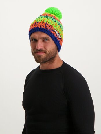 Poederbaas Classic Colorful Beanie/Muts - Oranje/Groen/Blauw