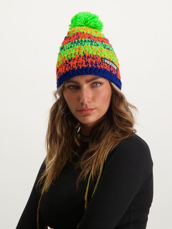 Poederbaas Classic Colorful Beanie/Muts - Oranje/Groen/Blauw