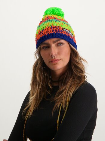 Poederbaas Classic Colorful Beanie/Muts - Oranje/Groen/Blauw