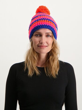 Poederbaas Classic Colorful Beanie/Muts - Roze/Oranje/Blauw