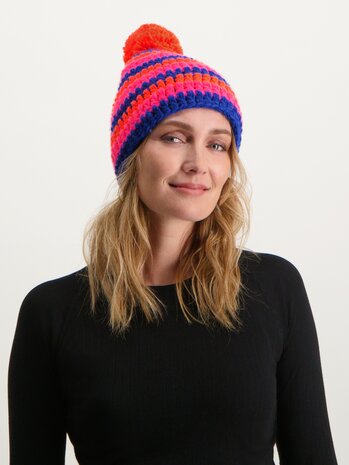 Poederbaas Classic Colorful Beanie/Muts - Roze/Oranje/Blauw