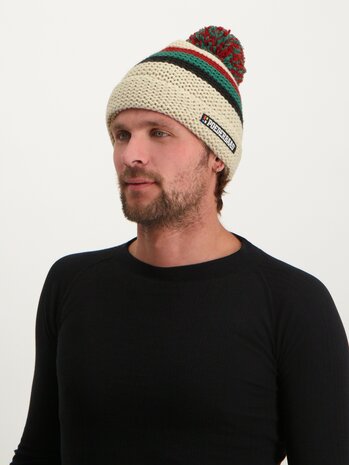 Poederbaas Classic Colorful Beanie/Muts 2.0 - Cr&egrave;me/Groen