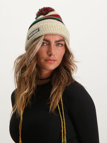 Poederbaas Classic Colorful Beanie/Muts 2.0 - Cr&egrave;me/Groen