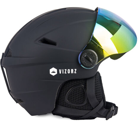 Skihelm Vizorz zwart - Incl hoes, vizier oranje en vizier grijs/goud - Maat M