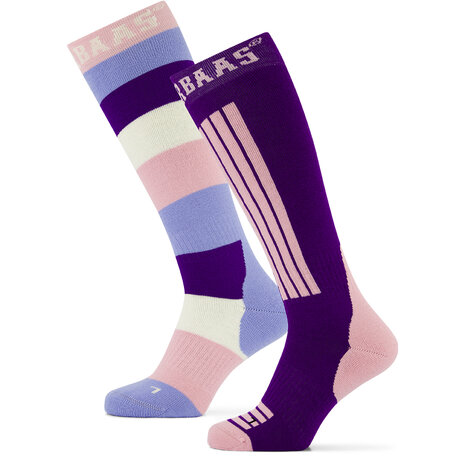 Poederbaas Skisokken Striped - Purple Pink - 2 Pack