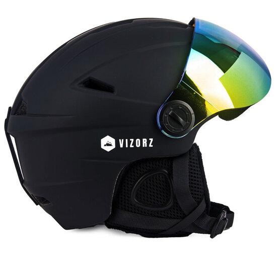 Skihelm Vizorz zwart - Incl hoes, vizier oranje en vizier grijs/goud - Maat M