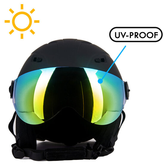 Skihelm Vizorz zwart - Incl hoes, vizier oranje en vizier grijs/goud - Maat L