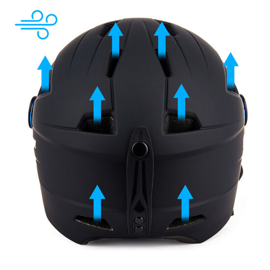 Skihelm Vizorz zwart - Incl hoes, vizier oranje en vizier grijs/goud - Maat L