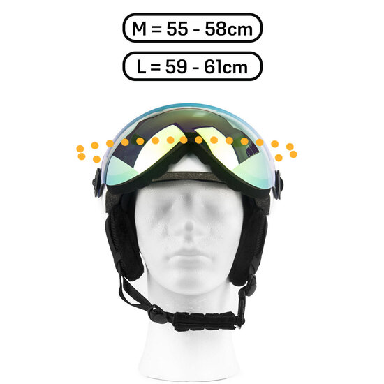 Skihelm Vizorz wit  - Incl hoes, vizier oranje en vizier grijs/goud - Maat L