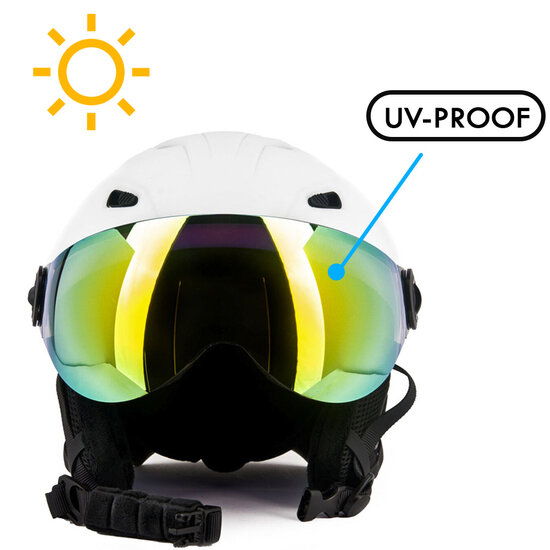 Skihelm Vizorz wit  - Incl hoes, vizier oranje en vizier grijs/goud - Maat L