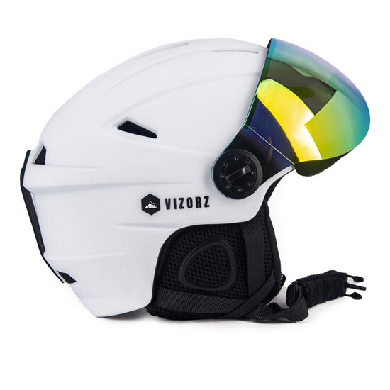 Skihelm Vizorz wit  - Incl hoes, vizier oranje en vizier grijs/goud - Maat L