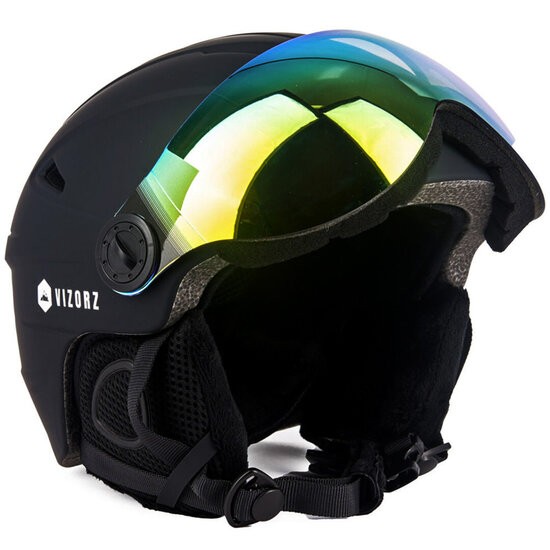 Skihelm Vizorz zwart - Incl hoes, vizier oranje en vizier grijs/goud - Maat L