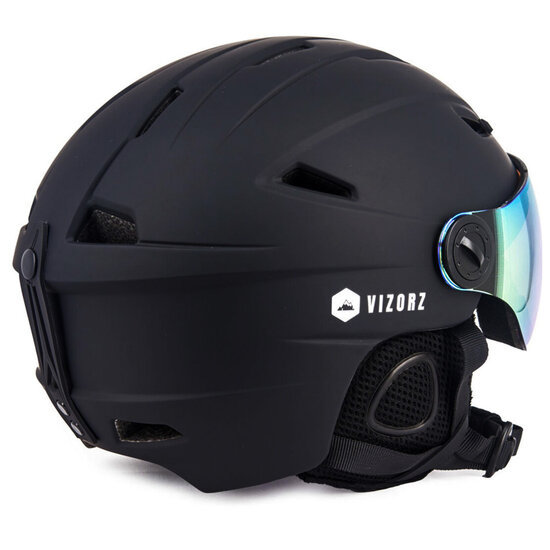 Skihelm Vizorz zwart - Incl hoes, vizier oranje en vizier grijs/goud - Maat L