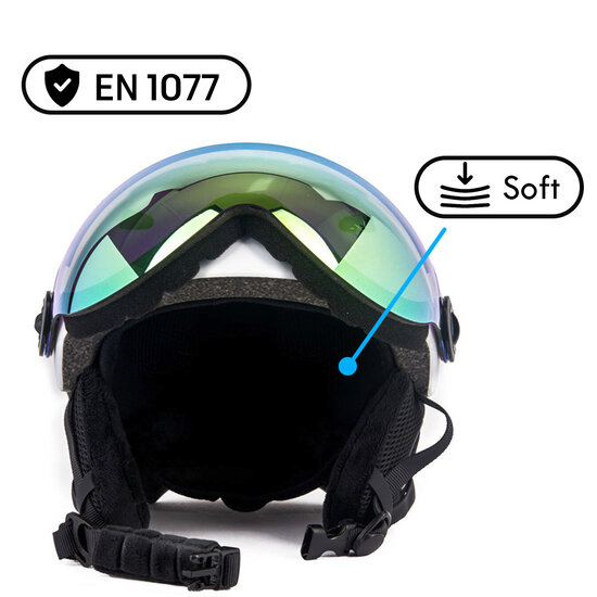 Skihelm Vizorz wit - Incl hoes, vizier oranje en vizier grijs/goud - Maat M