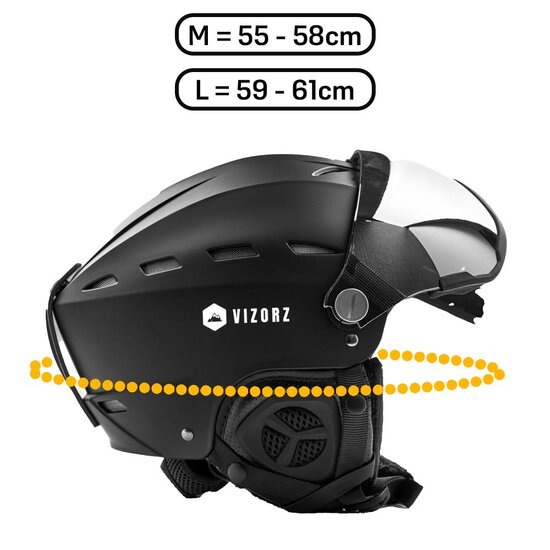 Skihelm Vizorz Lux zwart - Dubbel vizier (zilver en oranje) en hoes - Maat L