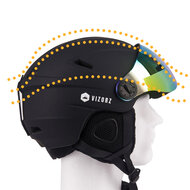 Skihelm Vizorz zwart - Incl hoes, vizier oranje en vizier grijs/goud - Maat L