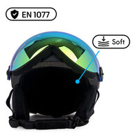 Skihelm Vizorz zwart - Incl hoes, vizier oranje en vizier grijs/goud - Maat L