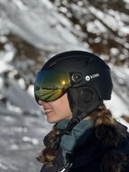 Skihelm Vizorz zwart - Incl hoes, vizier oranje en vizier grijs/goud - Maat L