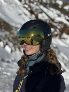 Skihelm Vizorz zwart - Incl hoes, vizier oranje en vizier grijs/goud - Maat M