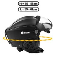 Skihelm Vizorz Lux zwart - Dubbel vizier (zilver en oranje) en hoes - Maat L