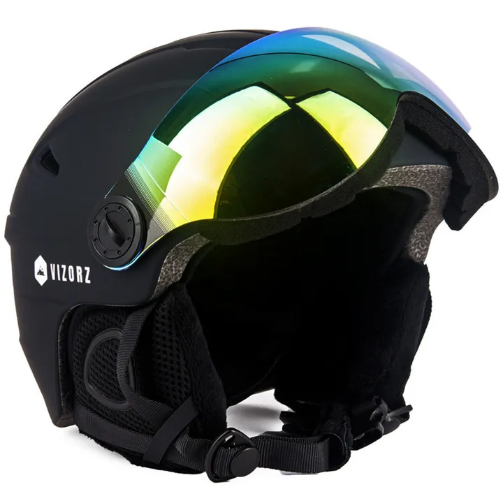 Skihelm Vizorz zwart - Incl hoes, vizier oranje en vizier grijs/goud - Maat M